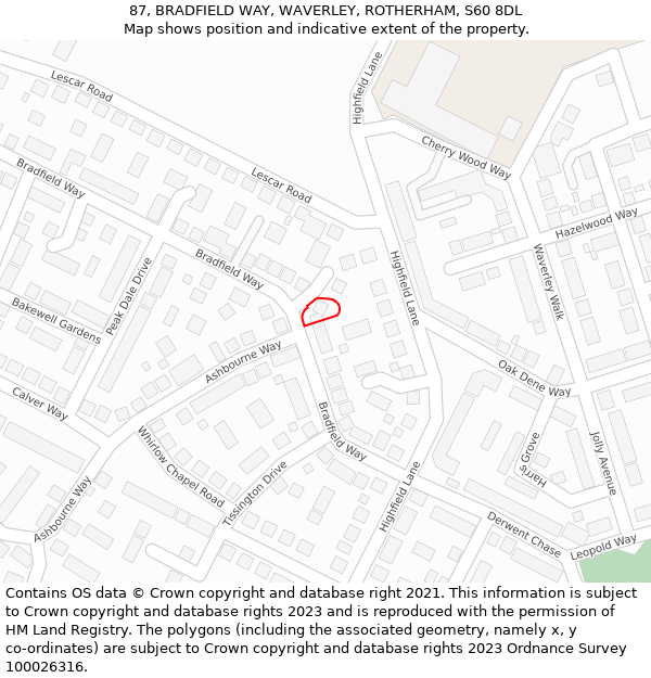 87, BRADFIELD WAY, WAVERLEY, ROTHERHAM, S60 8DL: Location map and indicative extent of plot