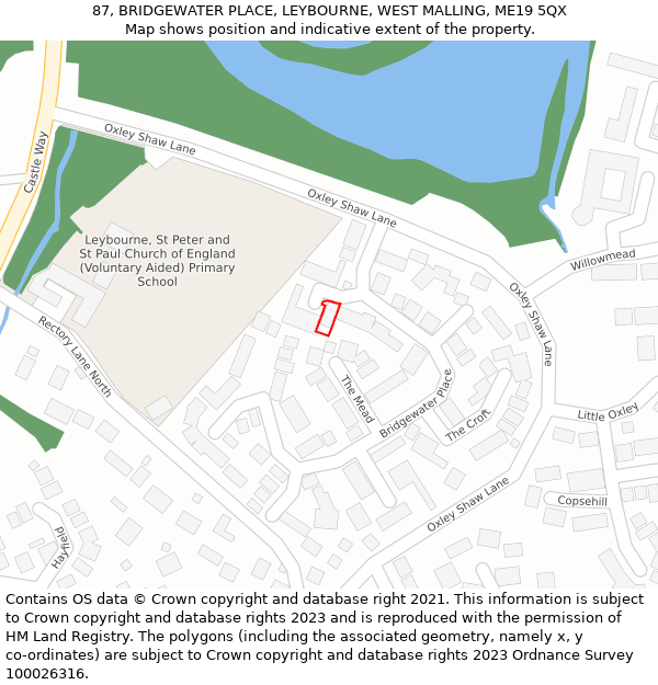 87, BRIDGEWATER PLACE, LEYBOURNE, WEST MALLING, ME19 5QX: Location map and indicative extent of plot