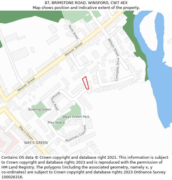 87, BRIMSTONE ROAD, WINSFORD, CW7 4EX: Location map and indicative extent of plot