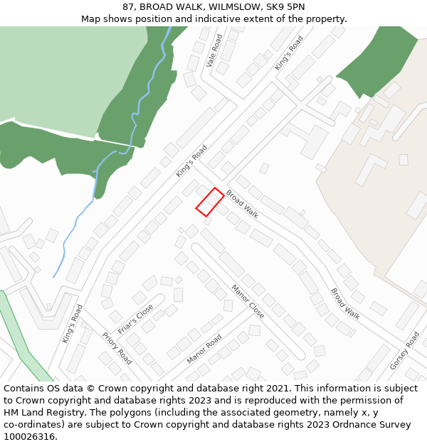 87, BROAD WALK, WILMSLOW, SK9 5PN: Location map and indicative extent of plot