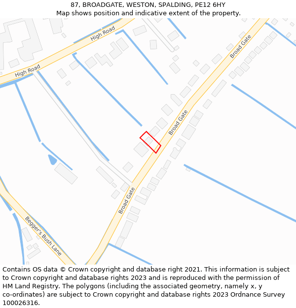 87, BROADGATE, WESTON, SPALDING, PE12 6HY: Location map and indicative extent of plot