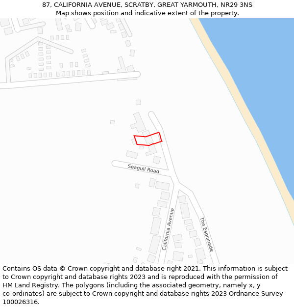 87, CALIFORNIA AVENUE, SCRATBY, GREAT YARMOUTH, NR29 3NS: Location map and indicative extent of plot