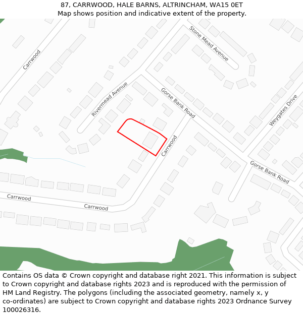 87, CARRWOOD, HALE BARNS, ALTRINCHAM, WA15 0ET: Location map and indicative extent of plot