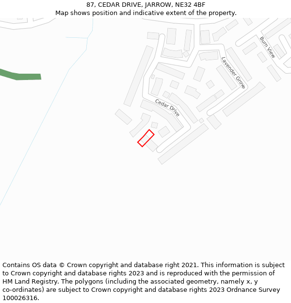87, CEDAR DRIVE, JARROW, NE32 4BF: Location map and indicative extent of plot