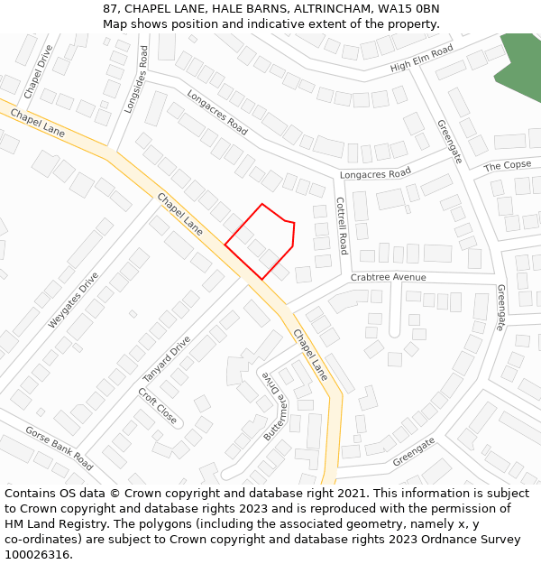 87, CHAPEL LANE, HALE BARNS, ALTRINCHAM, WA15 0BN: Location map and indicative extent of plot