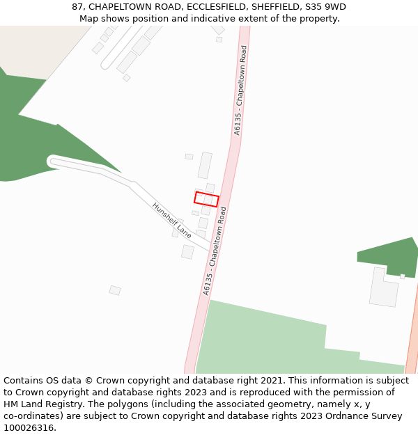 87, CHAPELTOWN ROAD, ECCLESFIELD, SHEFFIELD, S35 9WD: Location map and indicative extent of plot