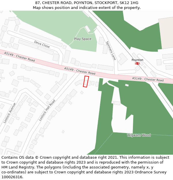 87, CHESTER ROAD, POYNTON, STOCKPORT, SK12 1HG: Location map and indicative extent of plot
