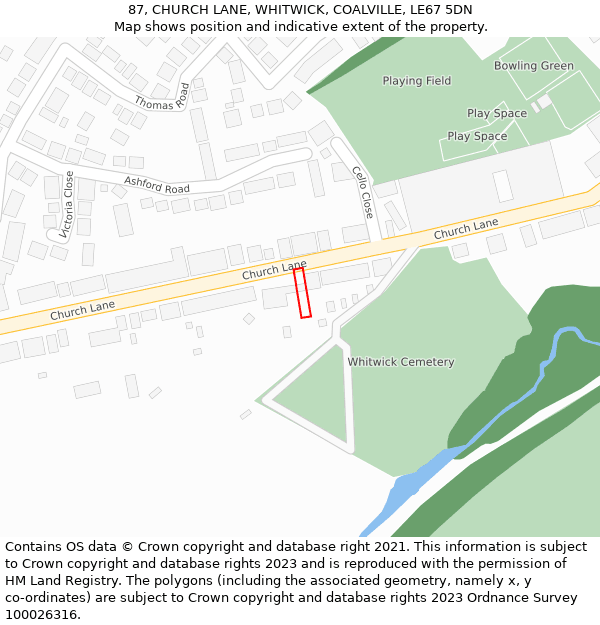 87, CHURCH LANE, WHITWICK, COALVILLE, LE67 5DN: Location map and indicative extent of plot