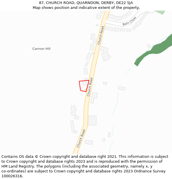 87, CHURCH ROAD, QUARNDON, DERBY, DE22 5JA: Location map and indicative extent of plot