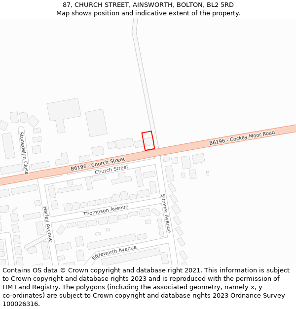 87, CHURCH STREET, AINSWORTH, BOLTON, BL2 5RD: Location map and indicative extent of plot