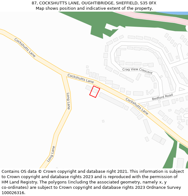 87, COCKSHUTTS LANE, OUGHTIBRIDGE, SHEFFIELD, S35 0FX: Location map and indicative extent of plot