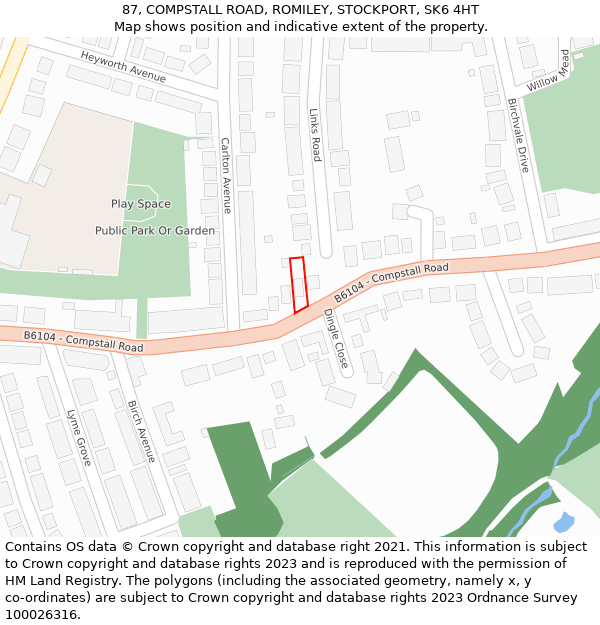 87, COMPSTALL ROAD, ROMILEY, STOCKPORT, SK6 4HT: Location map and indicative extent of plot