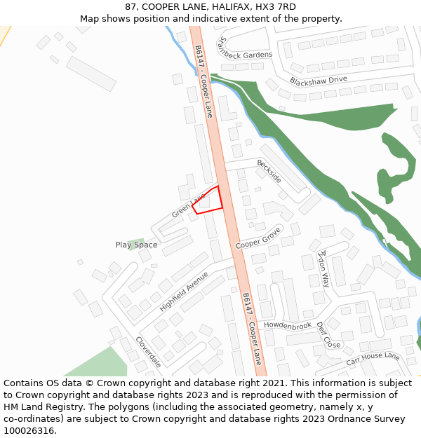 87, COOPER LANE, HALIFAX, HX3 7RD: Location map and indicative extent of plot