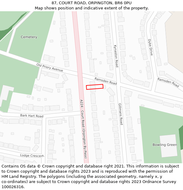 87, COURT ROAD, ORPINGTON, BR6 0PU: Location map and indicative extent of plot