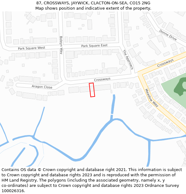 87, CROSSWAYS, JAYWICK, CLACTON-ON-SEA, CO15 2NG: Location map and indicative extent of plot