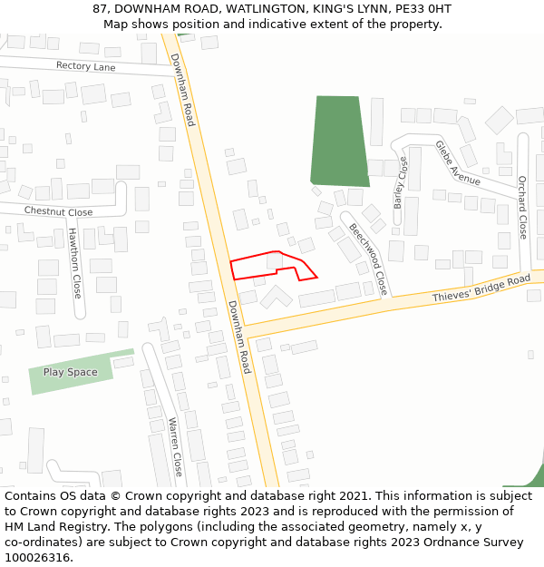 87, DOWNHAM ROAD, WATLINGTON, KING'S LYNN, PE33 0HT: Location map and indicative extent of plot