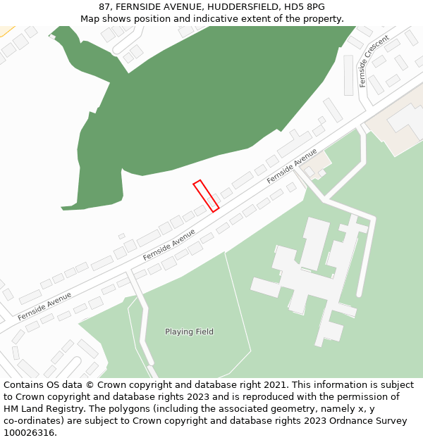 87, FERNSIDE AVENUE, HUDDERSFIELD, HD5 8PG: Location map and indicative extent of plot