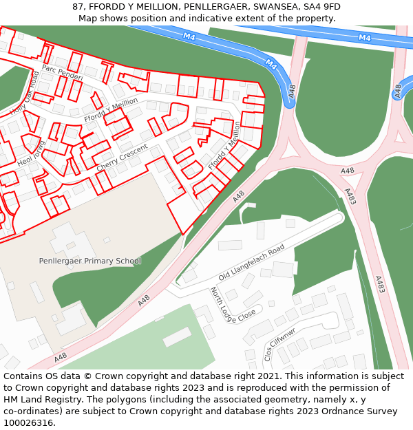 87, FFORDD Y MEILLION, PENLLERGAER, SWANSEA, SA4 9FD: Location map and indicative extent of plot