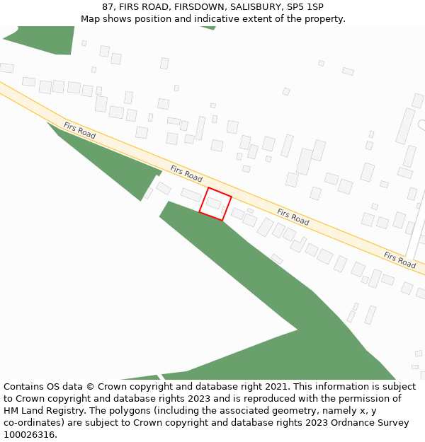 87, FIRS ROAD, FIRSDOWN, SALISBURY, SP5 1SP: Location map and indicative extent of plot