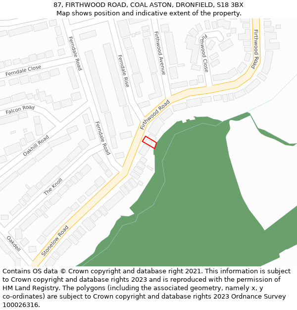 87, FIRTHWOOD ROAD, COAL ASTON, DRONFIELD, S18 3BX: Location map and indicative extent of plot