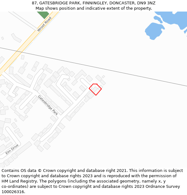 87, GATESBRIDGE PARK, FINNINGLEY, DONCASTER, DN9 3NZ: Location map and indicative extent of plot