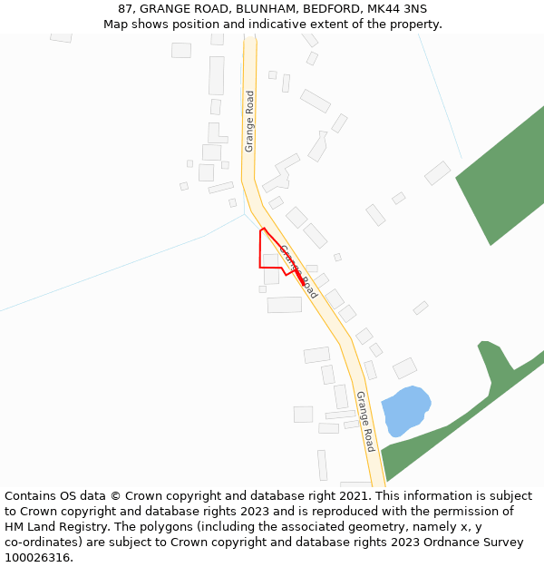 87, GRANGE ROAD, BLUNHAM, BEDFORD, MK44 3NS: Location map and indicative extent of plot