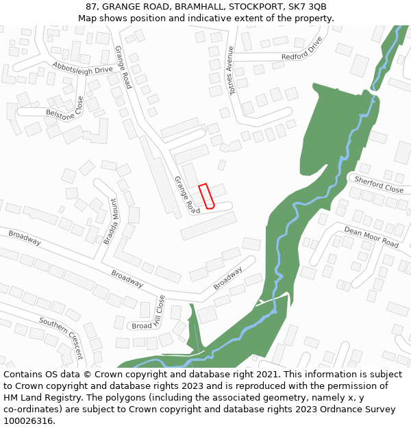 87, GRANGE ROAD, BRAMHALL, STOCKPORT, SK7 3QB: Location map and indicative extent of plot