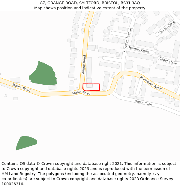 87, GRANGE ROAD, SALTFORD, BRISTOL, BS31 3AQ: Location map and indicative extent of plot