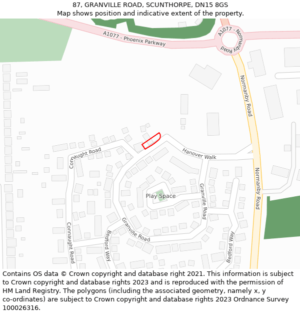87, GRANVILLE ROAD, SCUNTHORPE, DN15 8GS: Location map and indicative extent of plot