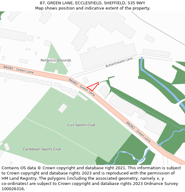 87, GREEN LANE, ECCLESFIELD, SHEFFIELD, S35 9WY: Location map and indicative extent of plot