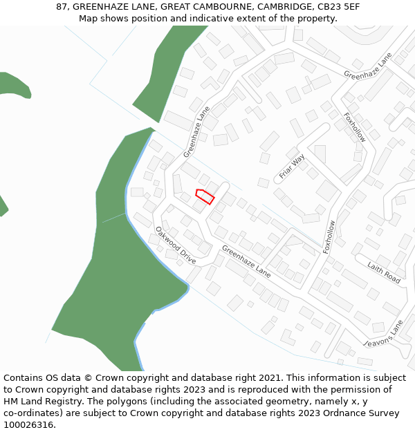 87, GREENHAZE LANE, GREAT CAMBOURNE, CAMBRIDGE, CB23 5EF: Location map and indicative extent of plot