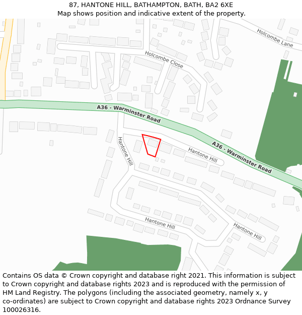 87, HANTONE HILL, BATHAMPTON, BATH, BA2 6XE: Location map and indicative extent of plot