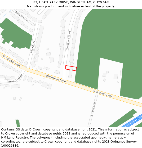 87, HEATHPARK DRIVE, WINDLESHAM, GU20 6AR: Location map and indicative extent of plot