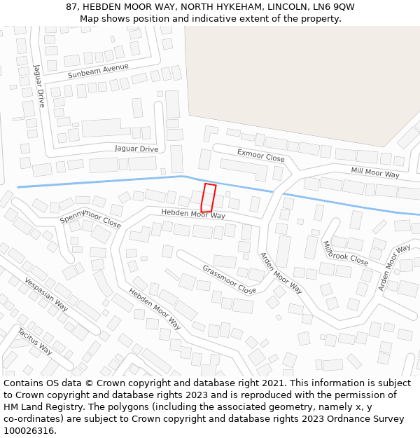 87, HEBDEN MOOR WAY, NORTH HYKEHAM, LINCOLN, LN6 9QW: Location map and indicative extent of plot