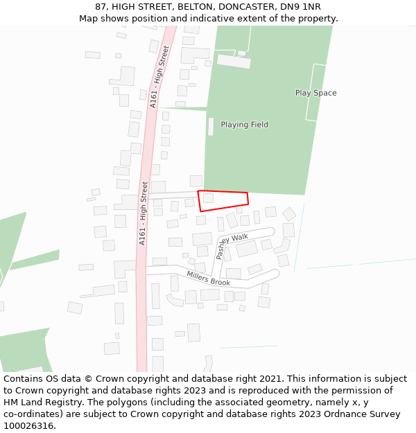 87, HIGH STREET, BELTON, DONCASTER, DN9 1NR: Location map and indicative extent of plot