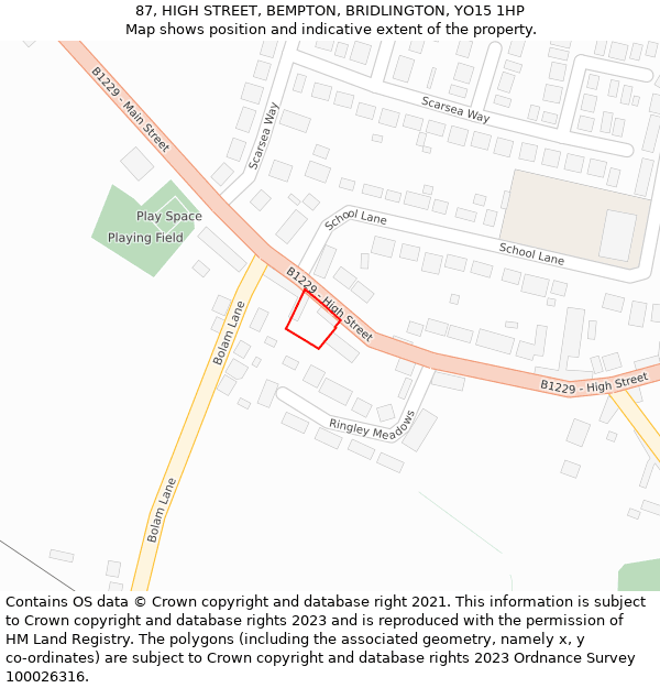 87, HIGH STREET, BEMPTON, BRIDLINGTON, YO15 1HP: Location map and indicative extent of plot