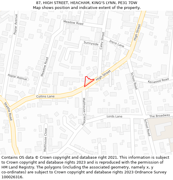 87, HIGH STREET, HEACHAM, KING'S LYNN, PE31 7DW: Location map and indicative extent of plot