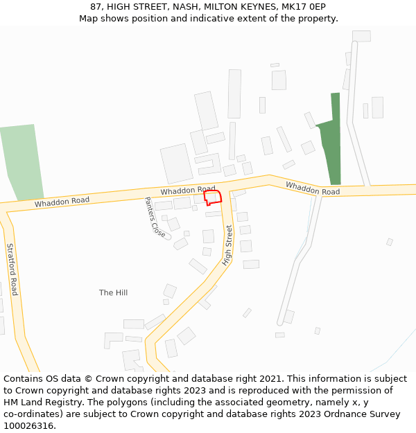 87, HIGH STREET, NASH, MILTON KEYNES, MK17 0EP: Location map and indicative extent of plot