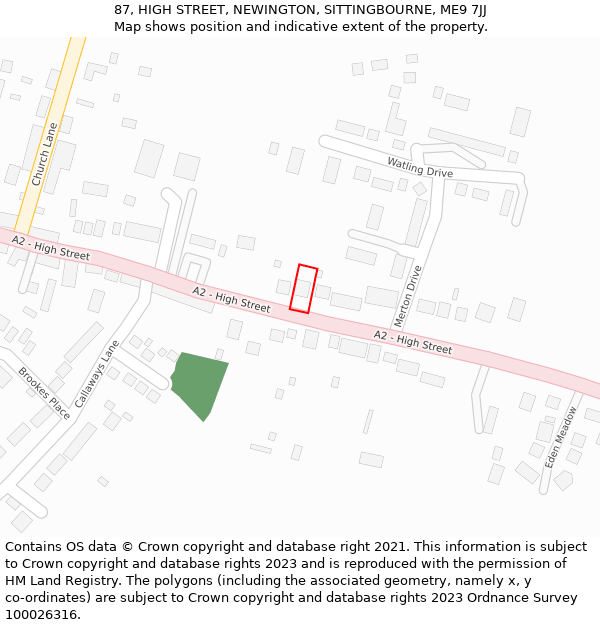 87, HIGH STREET, NEWINGTON, SITTINGBOURNE, ME9 7JJ: Location map and indicative extent of plot