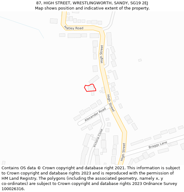 87, HIGH STREET, WRESTLINGWORTH, SANDY, SG19 2EJ: Location map and indicative extent of plot