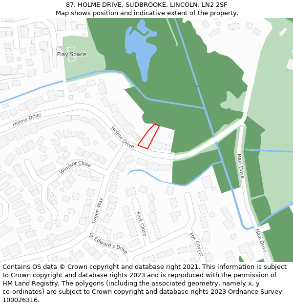 87, HOLME DRIVE, SUDBROOKE, LINCOLN, LN2 2SF: Location map and indicative extent of plot