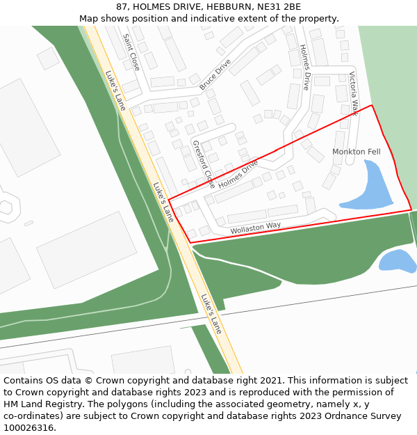 87, HOLMES DRIVE, HEBBURN, NE31 2BE: Location map and indicative extent of plot