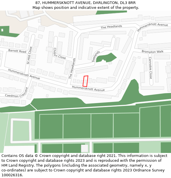 87, HUMMERSKNOTT AVENUE, DARLINGTON, DL3 8RR: Location map and indicative extent of plot