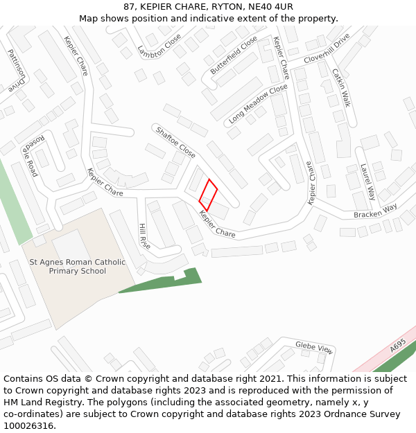 87, KEPIER CHARE, RYTON, NE40 4UR: Location map and indicative extent of plot