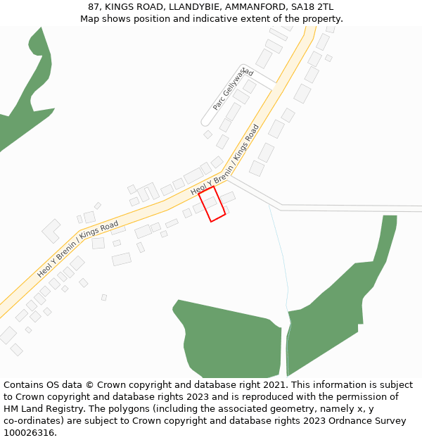 87, KINGS ROAD, LLANDYBIE, AMMANFORD, SA18 2TL: Location map and indicative extent of plot