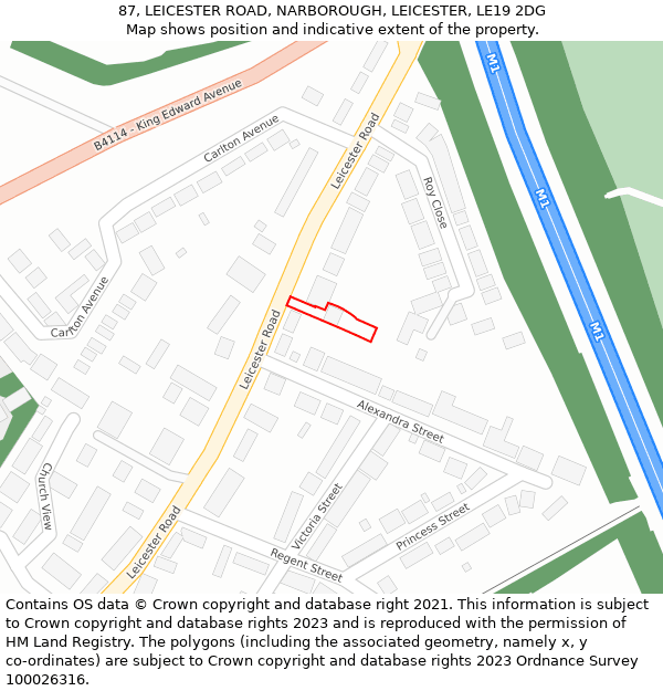 87, LEICESTER ROAD, NARBOROUGH, LEICESTER, LE19 2DG: Location map and indicative extent of plot
