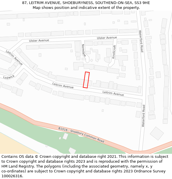 87, LEITRIM AVENUE, SHOEBURYNESS, SOUTHEND-ON-SEA, SS3 9HE: Location map and indicative extent of plot