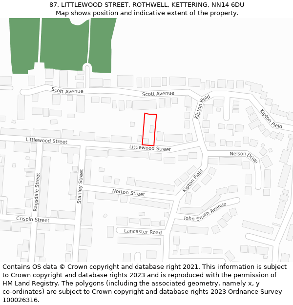 87, LITTLEWOOD STREET, ROTHWELL, KETTERING, NN14 6DU: Location map and indicative extent of plot
