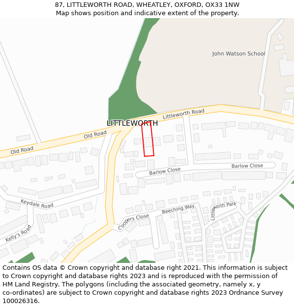 87, LITTLEWORTH ROAD, WHEATLEY, OXFORD, OX33 1NW: Location map and indicative extent of plot
