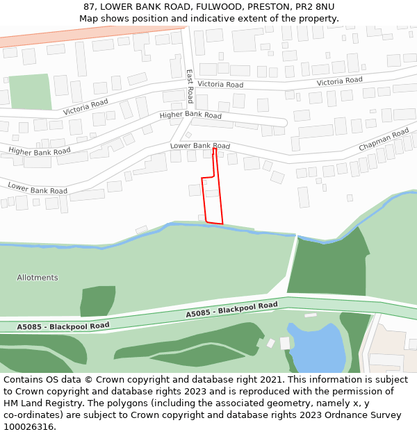 87, LOWER BANK ROAD, FULWOOD, PRESTON, PR2 8NU: Location map and indicative extent of plot